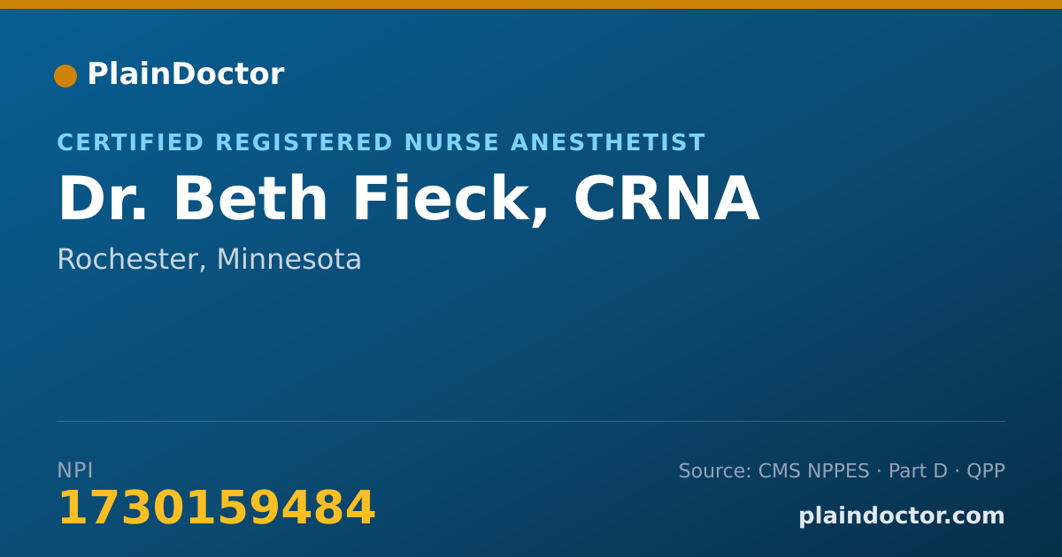 Shareable card for Beth Fieck, CRNA - Certified Registered Nurse Anesthetist, Rochester, MN