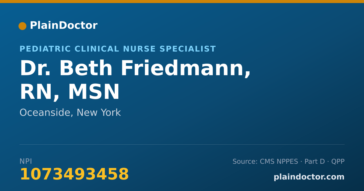 Shareable card for Beth Friedmann, RN, MSN - Pediatric Clinical Nurse Specialist, Oceanside, NY