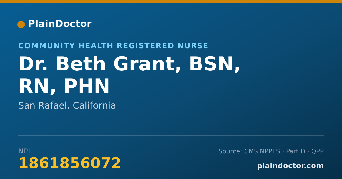 Shareable card for Beth Grant, BSN, RN, PHN - Community Health Registered Nurse, San Rafael, CA