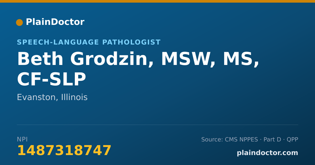 Shareable card for Beth Grodzin, MSW, MS, CF-SLP - Speech-Language Pathologist, Evanston, IL