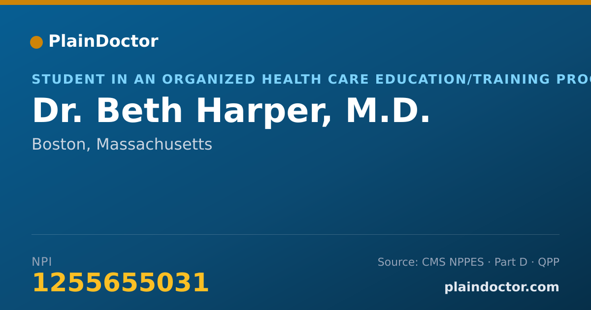 Shareable card for Beth Harper, M.D. - Student in an Organized Health Care Education/Training Program, Boston, MA