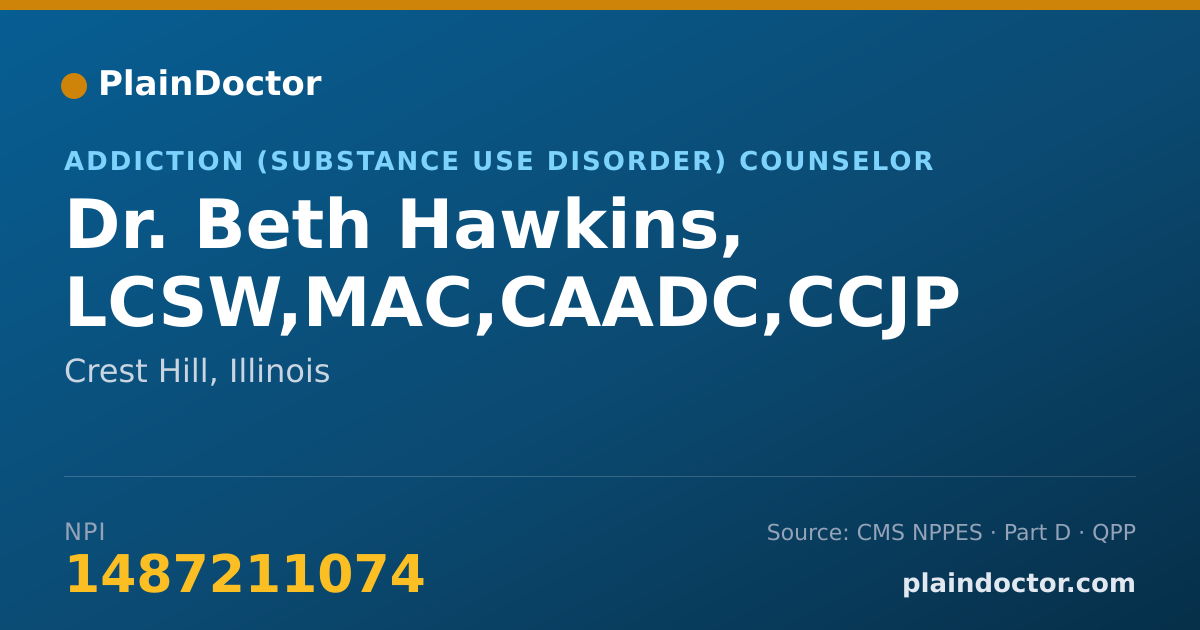 Shareable card for Beth Hawkins, LCSW,MAC,CAADC,CCJP - Addiction (Substance Use Disorder) Counselor, Crest Hill, IL