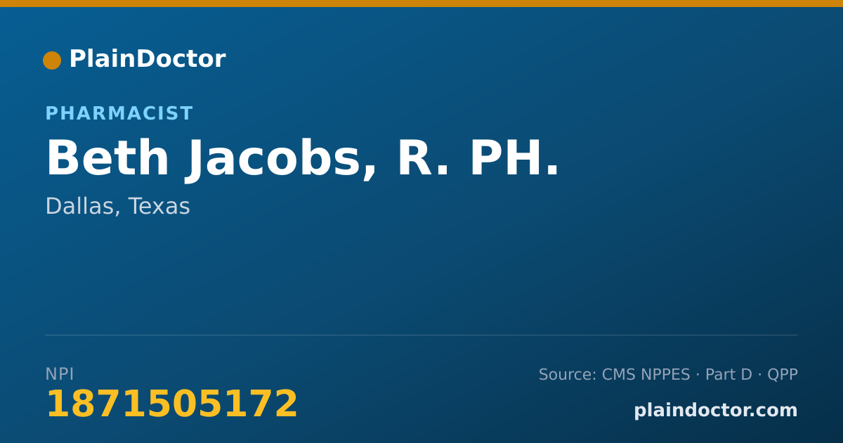 Shareable card for Beth Jacobs, R. PH. - Pharmacist, Dallas, TX