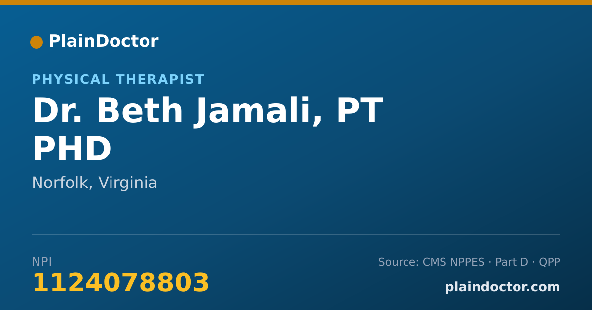 Shareable card for Beth Jamali, PT PHD - Physical Therapist, Norfolk, VA