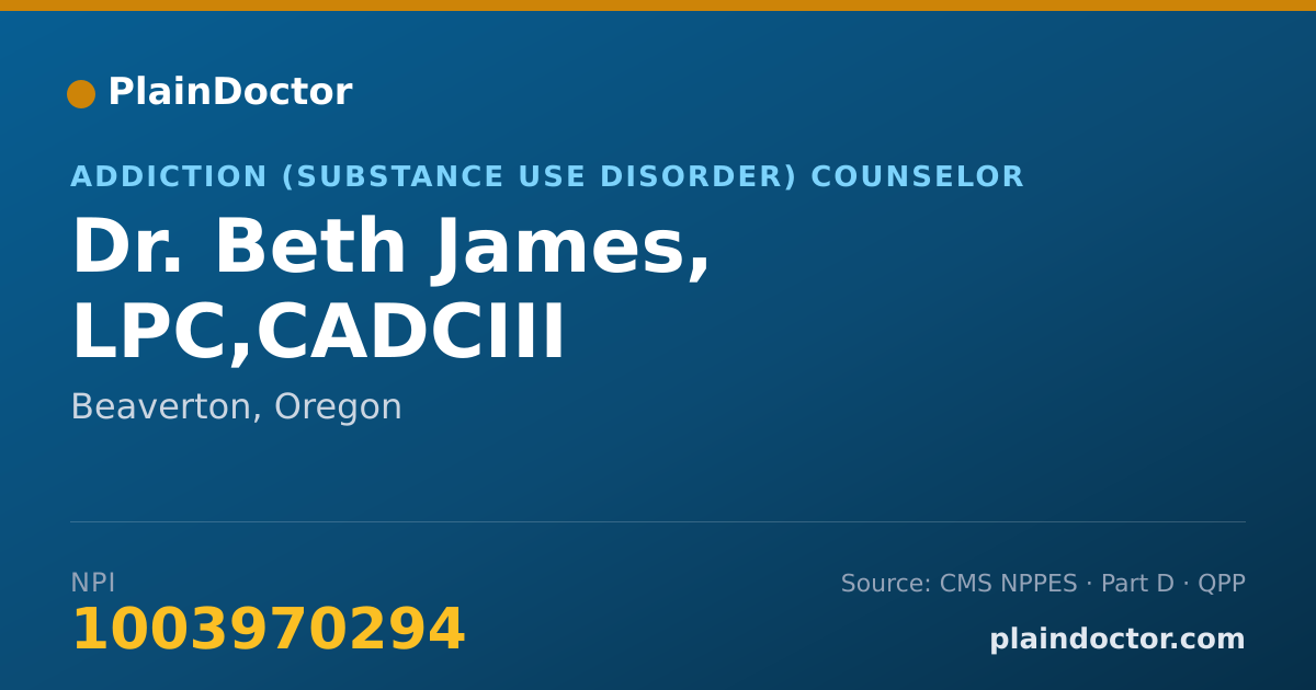 Shareable card for Beth James, LPC,CADCIII - Addiction (Substance Use Disorder) Counselor, Beaverton, OR