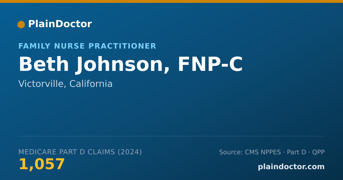 Shareable card for Beth Johnson, FNP-C - Family Nurse Practitioner, Victorville, CA