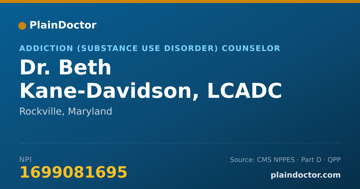 Shareable card for Beth Kane-Davidson, LCADC - Addiction (Substance Use Disorder) Counselor, Rockville, MD