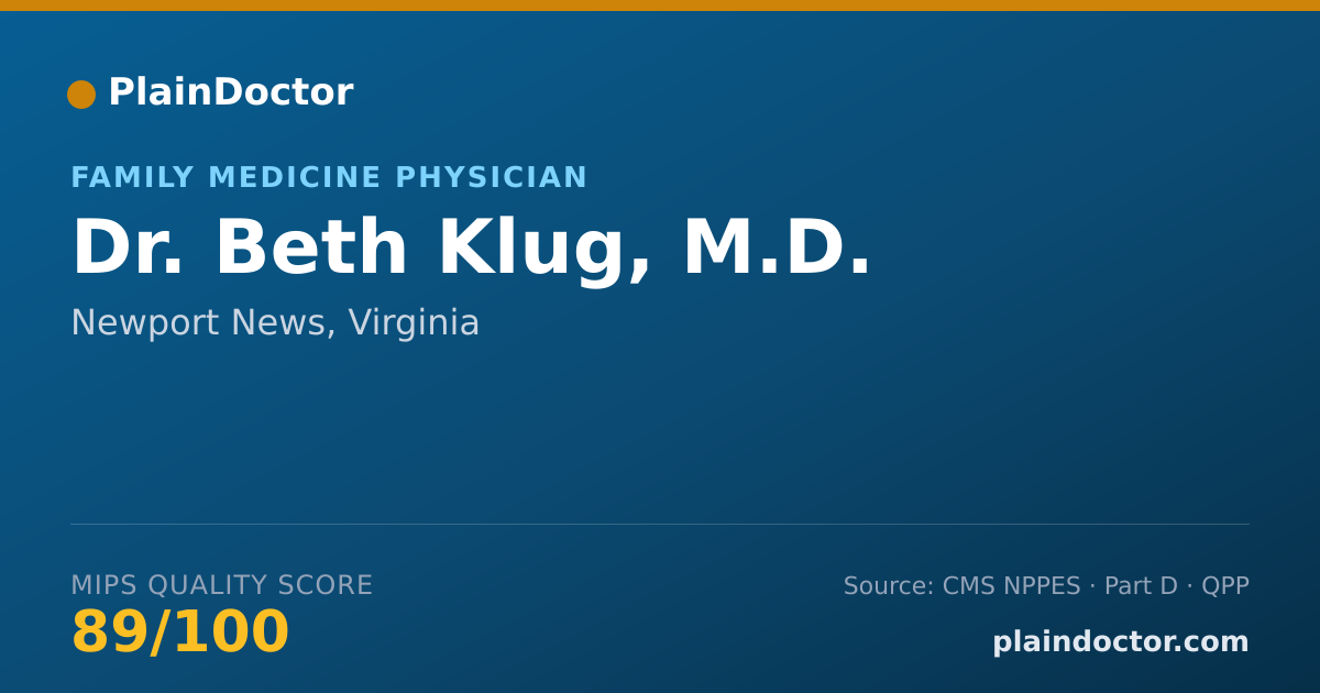 Shareable card for Beth Klug, M.D. - Family Medicine Physician, Newport News, VA