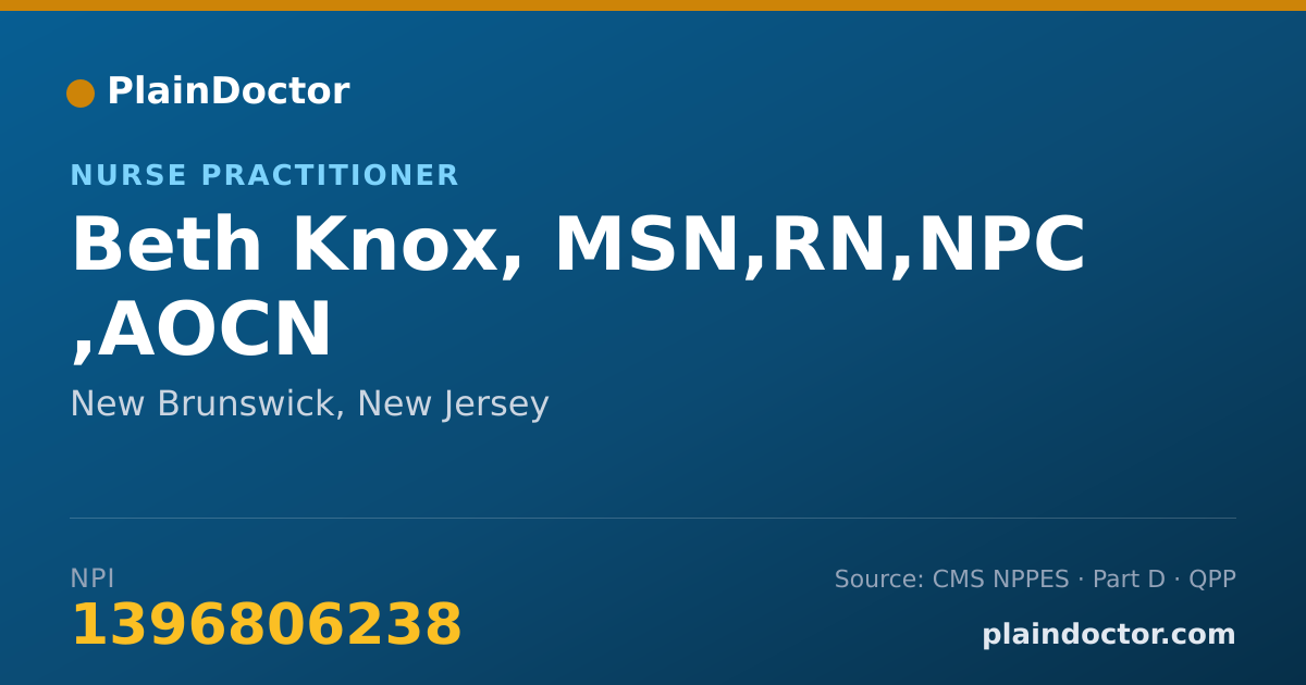 Shareable card for Beth Knox, MSN,RN,NPC ,AOCN - Nurse Practitioner, New Brunswick, NJ