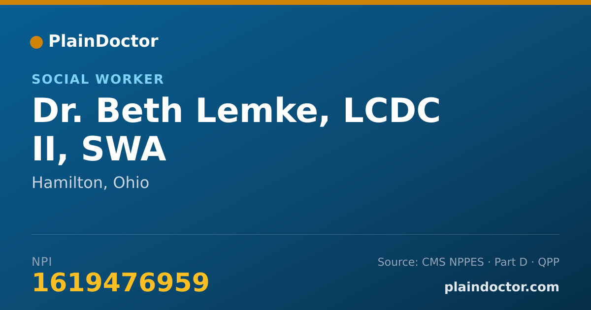 Shareable card for Beth Lemke, LCDC II, SWA - Social Worker, Hamilton, OH