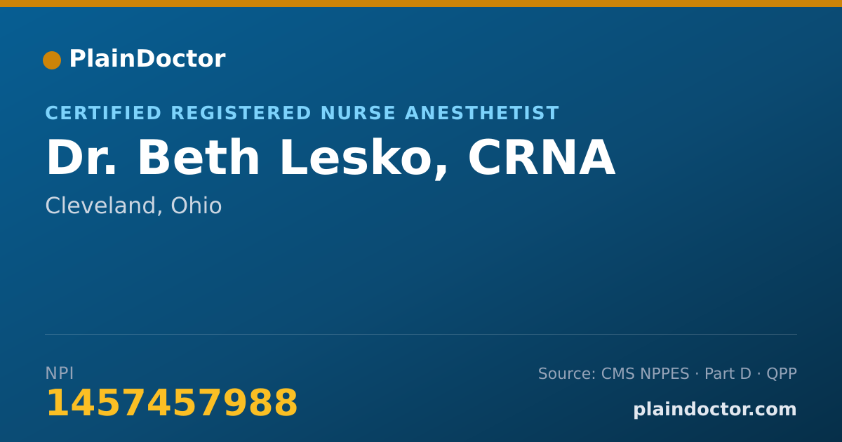 Shareable card for Beth Lesko, CRNA - Certified Registered Nurse Anesthetist, Cleveland, OH