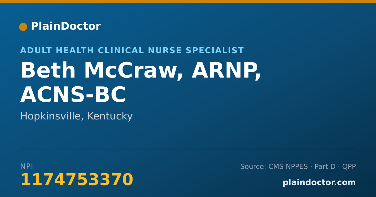 Shareable card for Beth McCraw, ARNP, ACNS-BC - Adult Health Clinical Nurse Specialist, Hopkinsville, KY