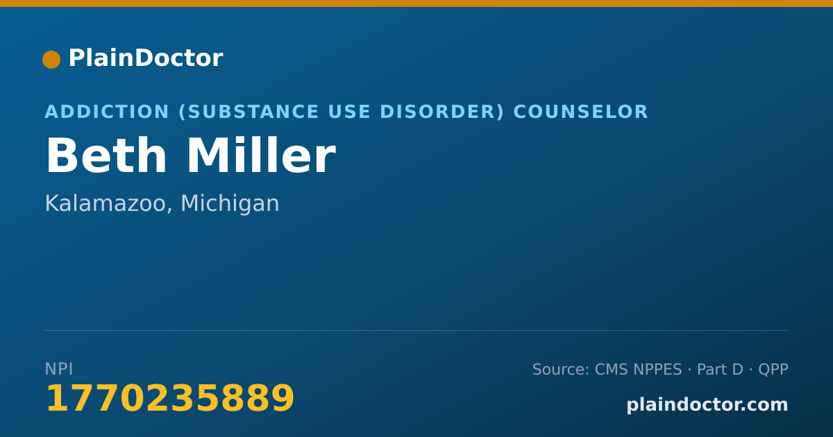Shareable card for Beth Miller - Addiction (Substance Use Disorder) Counselor, Kalamazoo, MI