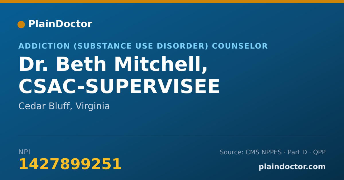 Shareable card for Beth Mitchell, CSAC-SUPERVISEE - Addiction (Substance Use Disorder) Counselor, Cedar Bluff, VA
