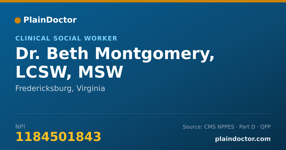 Shareable card for Beth Montgomery, LCSW, MSW - Clinical Social Worker, Fredericksburg, VA