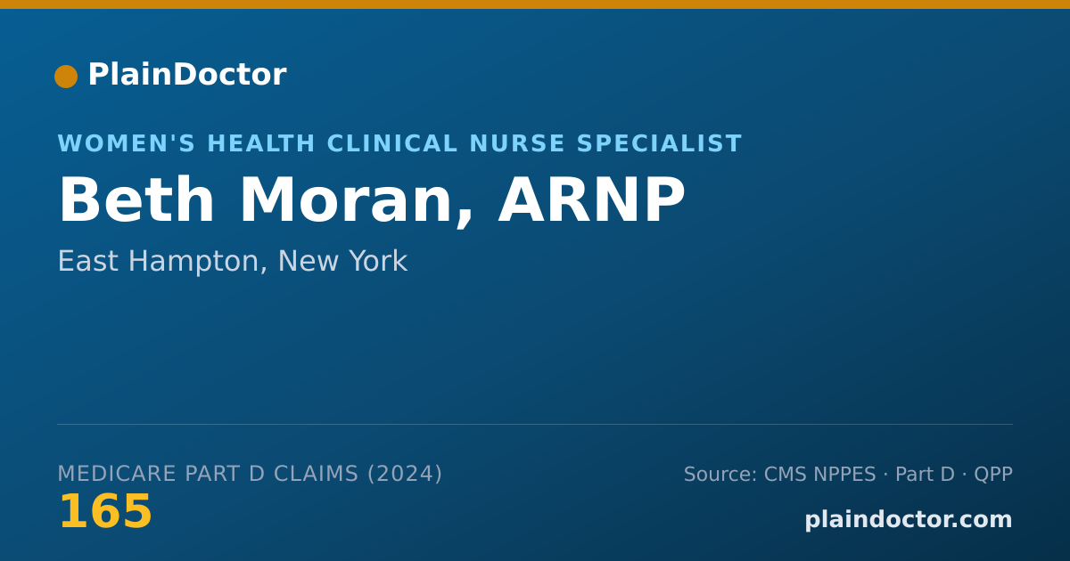 Shareable card for Beth Moran, ARNP - Women's Health Clinical Nurse Specialist, East Hampton, NY