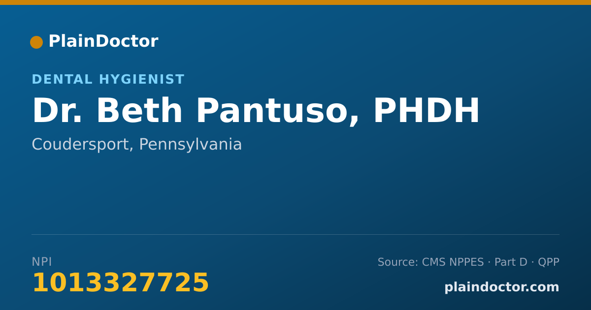 Shareable card for Beth Pantuso, PHDH - Dental Hygienist, Coudersport, PA