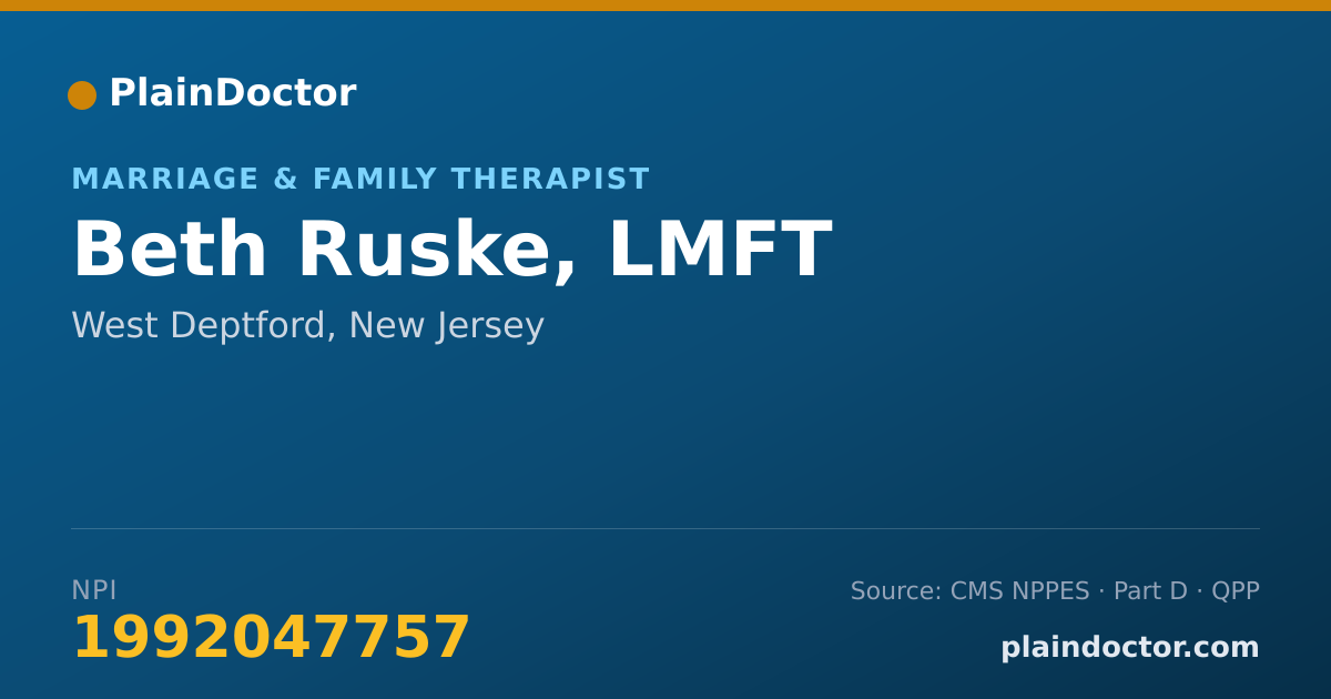 Shareable card for Beth Ruske, LMFT - Marriage & Family Therapist, West Deptford, NJ