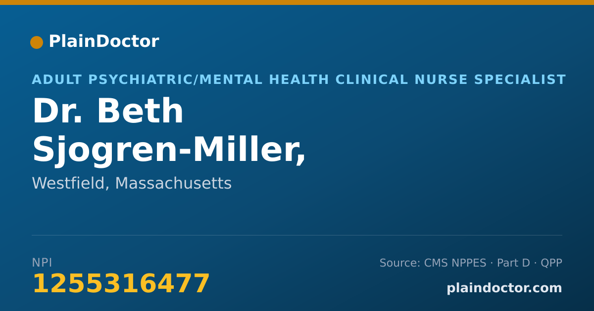 Shareable card for Beth Sjogren-Miller, APRN,BC - Adult Psychiatric/Mental Health Clinical Nurse Specialist, Westfield, MA