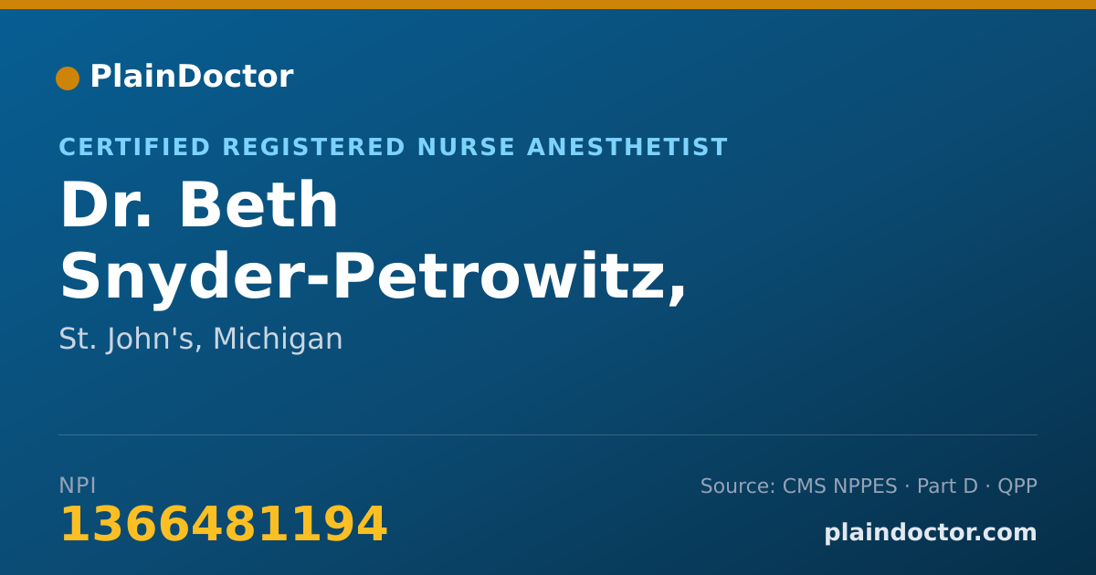 Shareable card for Beth Snyder-Petrowitz, C.R.N.A. - Certified Registered Nurse Anesthetist, St. John's, MI