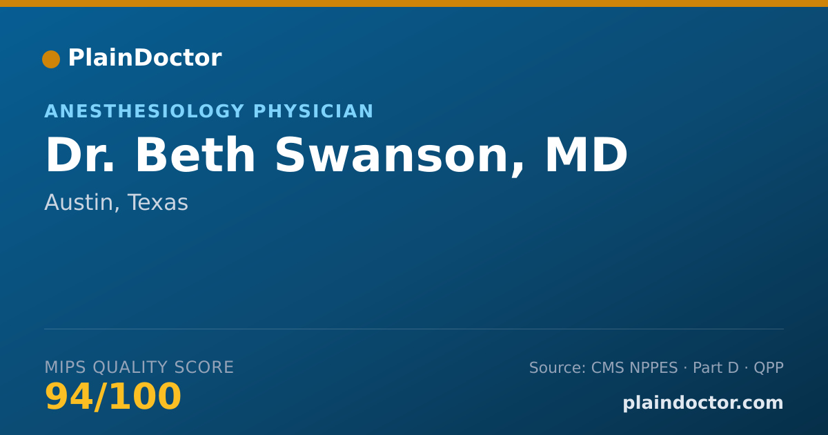Shareable card for Beth Swanson, MD - Anesthesiology Physician, Austin, TX