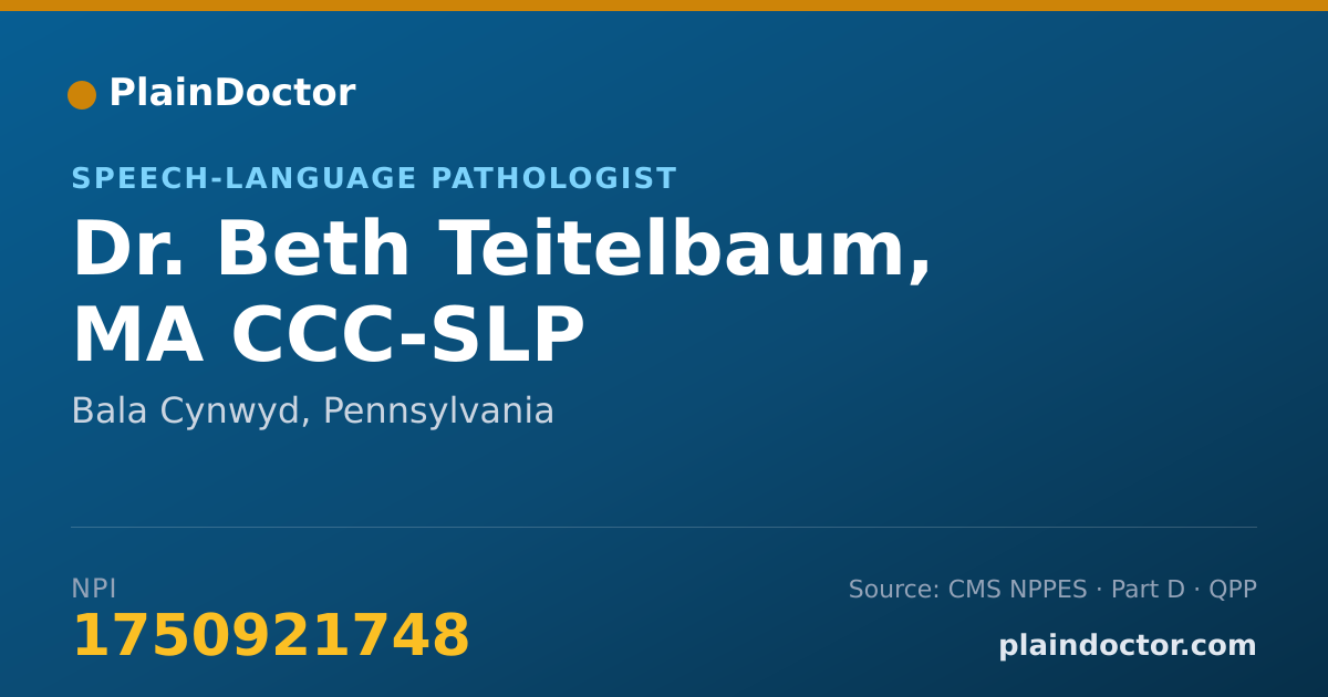 Shareable card for Beth Teitelbaum, MA CCC-SLP - Speech-Language Pathologist, Bala Cynwyd, PA