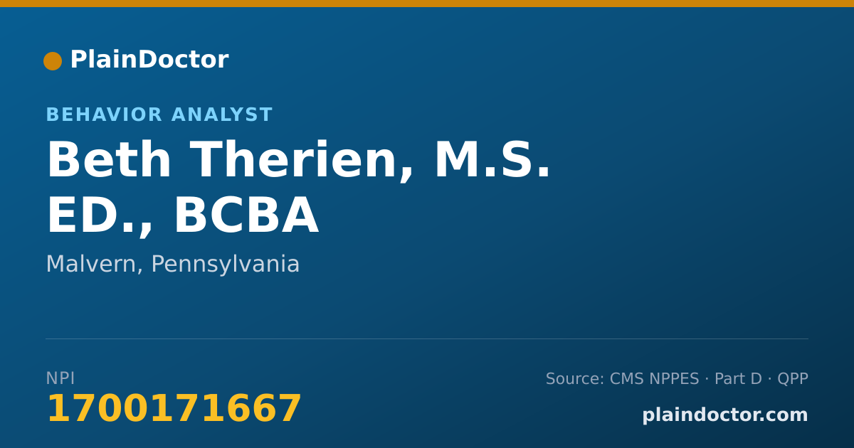 Shareable card for Beth Therien, M.S. ED., BCBA - Behavior Analyst, Malvern, PA