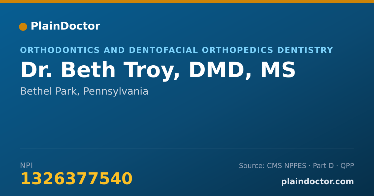 Shareable card for Beth Troy, DMD, MS - Orthodontics and Dentofacial Orthopedics Dentistry, Bethel Park, PA