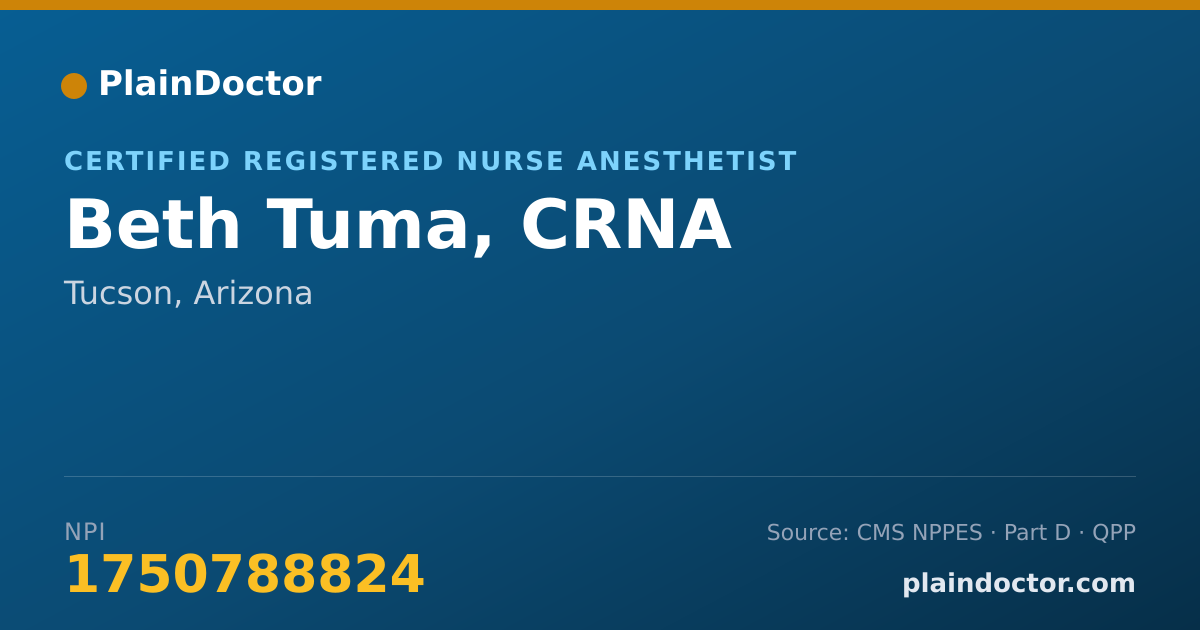 Shareable card for Beth Tuma, CRNA - Certified Registered Nurse Anesthetist, Tucson, AZ