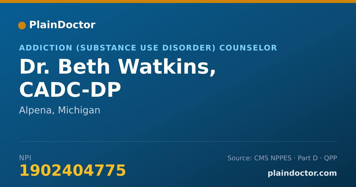 Shareable card for Beth Watkins, CADC-DP - Addiction (Substance Use Disorder) Counselor, Alpena, MI
