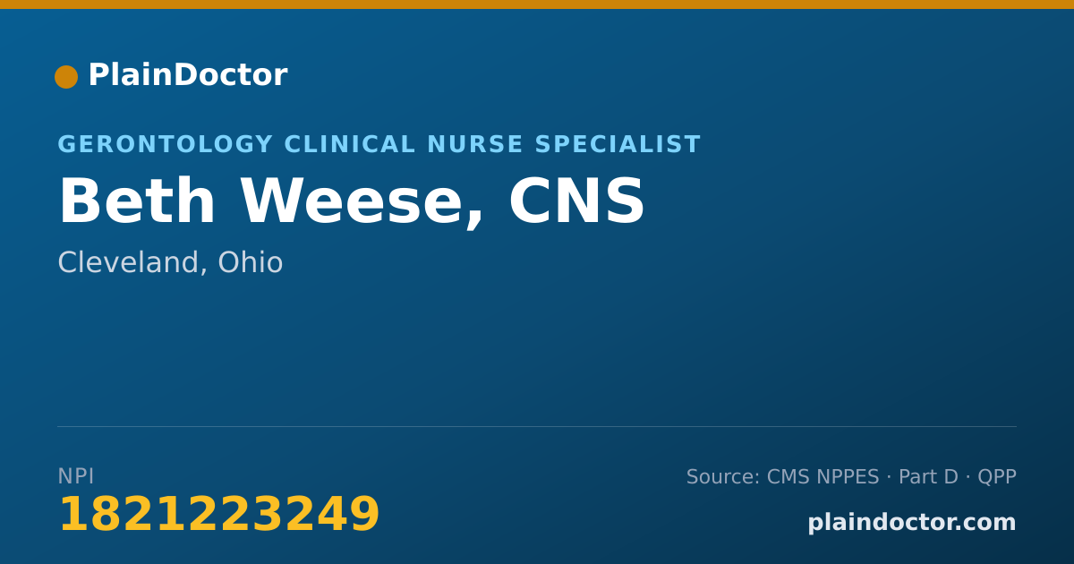 Shareable card for Beth Weese, CNS - Gerontology Clinical Nurse Specialist, Cleveland, OH