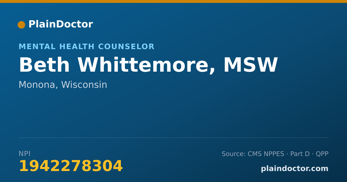 Shareable card for Beth Whittemore, MSW - Mental Health Counselor, Monona, WI