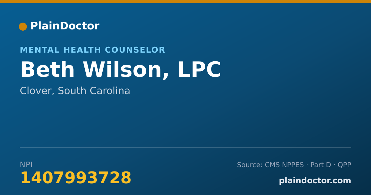 Shareable card for Beth Wilson, LPC - Mental Health Counselor, Clover, SC