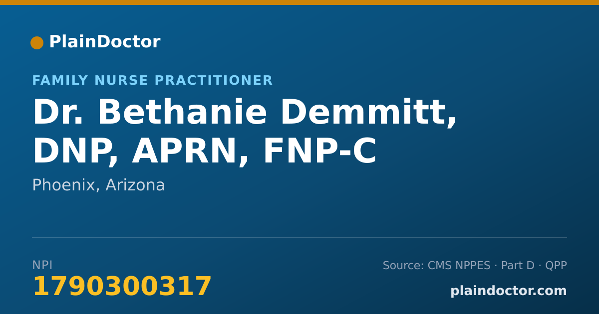 Shareable card for Bethanie Demmitt, DNP, APRN, FNP-C - Family Nurse Practitioner, Phoenix, AZ