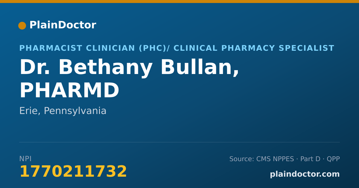 Shareable card for Bethany Bullan, PHARMD - Pharmacist Clinician (PhC)/ Clinical Pharmacy Specialist, Erie, PA