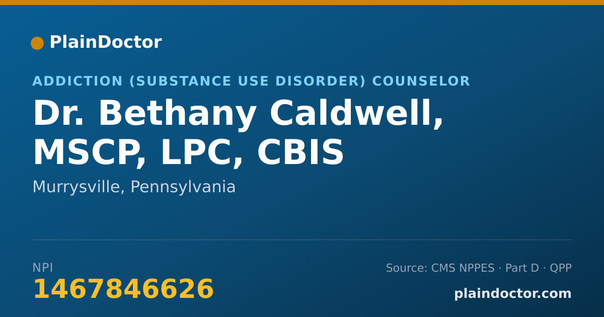 Shareable card for Bethany Caldwell, MSCP, LPC, CBIS - Addiction (Substance Use Disorder) Counselor, Murrysville, PA
