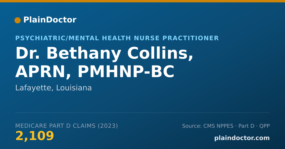 Shareable card for Bethany Collins, APRN, PMHNP-BC - Psychiatric/Mental Health Nurse Practitioner, Lafayette, LA