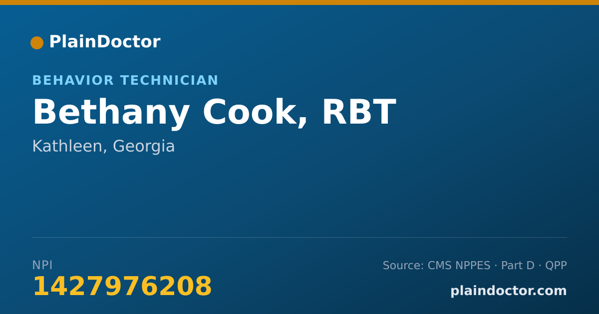 Shareable card for Bethany Cook, RBT - Behavior Technician, Kathleen, GA