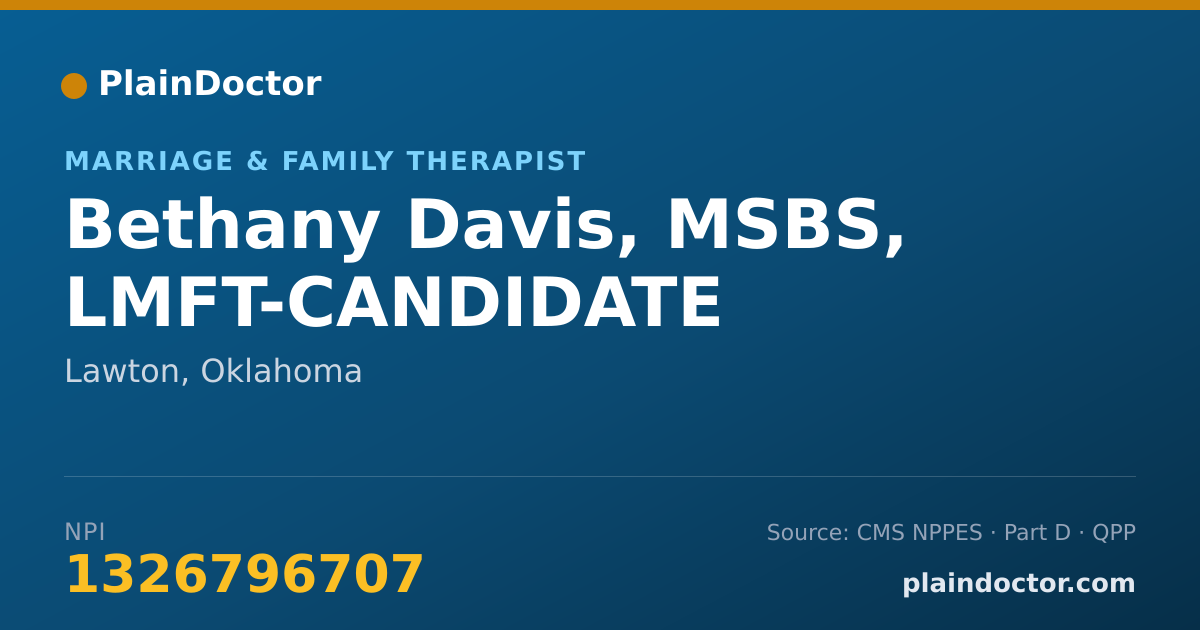 Shareable card for Bethany Davis, MSBS, LMFT-CANDIDATE - Marriage & Family Therapist, Lawton, OK