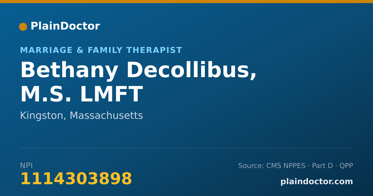Shareable card for Bethany Decollibus, M.S. LMFT - Marriage & Family Therapist, Kingston, MA