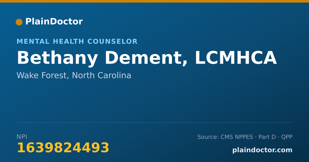 Shareable card for Bethany Dement, LCMHCA - Mental Health Counselor, Wake Forest, NC