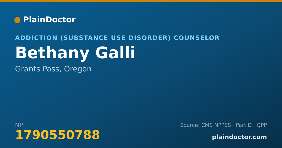 Shareable card for Bethany Galli - Addiction (Substance Use Disorder) Counselor, Grants Pass, OR