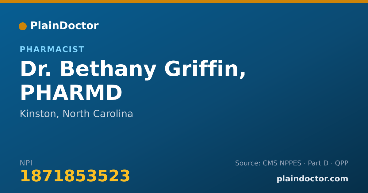 Shareable card for Bethany Griffin, PHARMD - Pharmacist, Kinston, NC