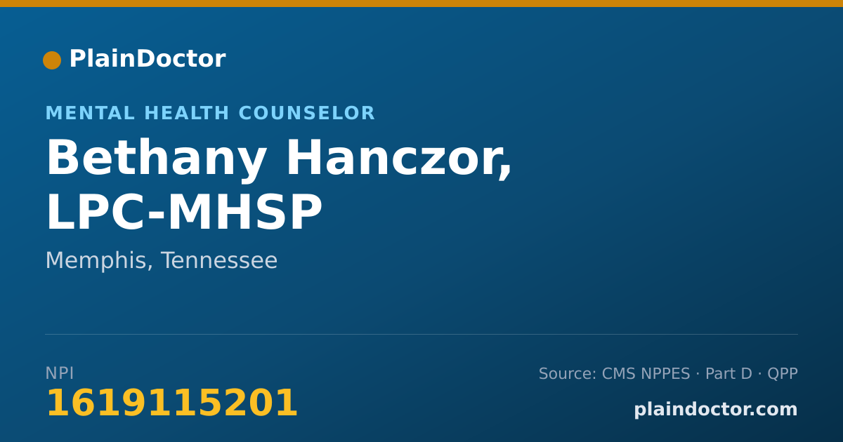 Shareable card for Bethany Hanczor, LPC-MHSP - Mental Health Counselor, Memphis, TN