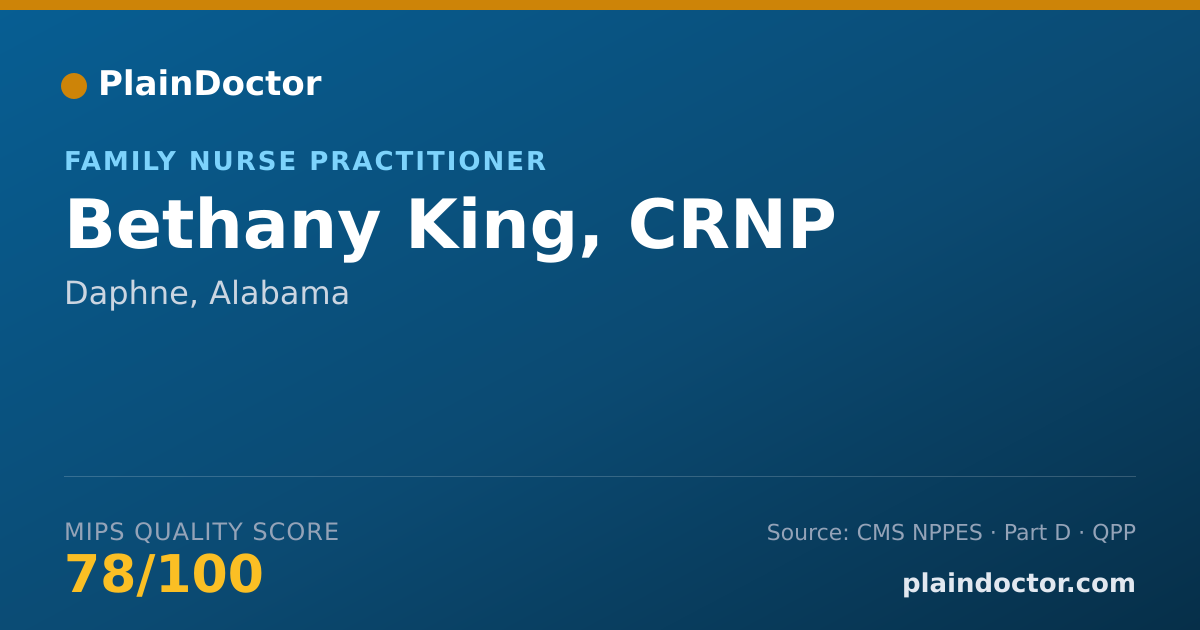 Shareable card for Bethany King, CRNP - Family Nurse Practitioner, Daphne, AL