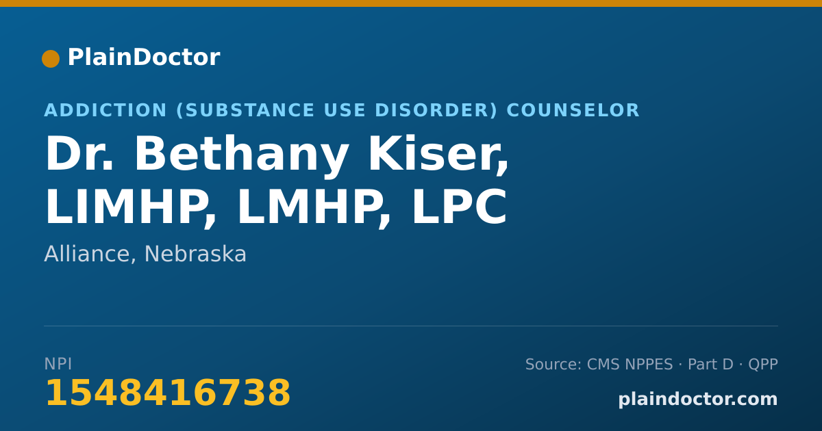 Shareable card for Bethany Kiser, LIMHP, LMHP, LPC - Addiction (Substance Use Disorder) Counselor, Alliance, NE