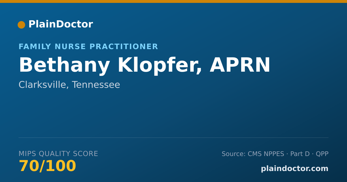 Shareable card for Bethany Klopfer, APRN - Family Nurse Practitioner, Clarksville, TN