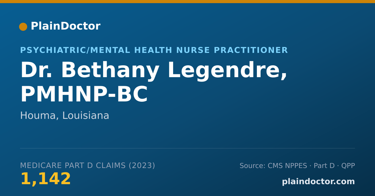 Shareable card for Bethany Legendre, PMHNP-BC - Psychiatric/Mental Health Nurse Practitioner, Houma, LA