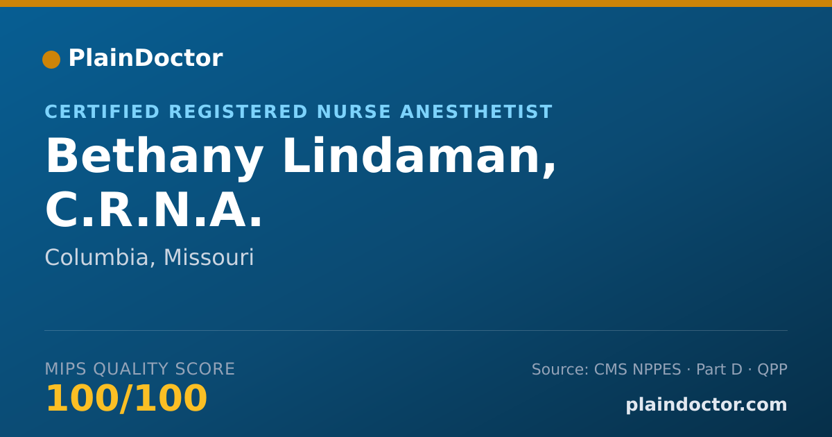 Shareable card for Bethany Lindaman, C.R.N.A. - Certified Registered Nurse Anesthetist, Columbia, MO