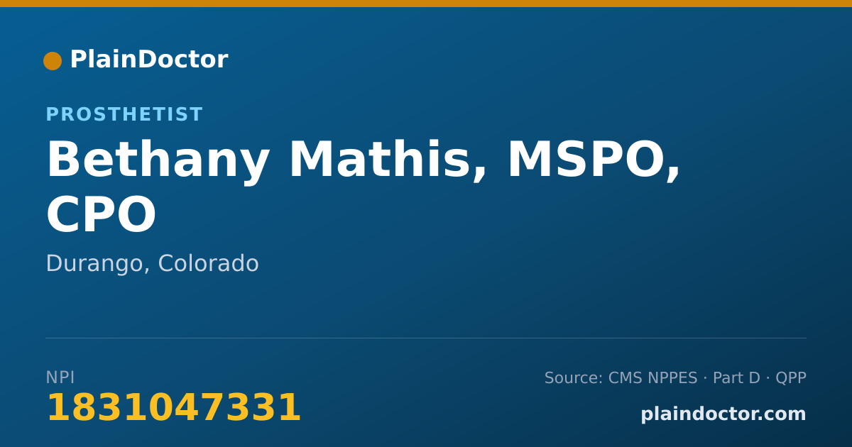 Shareable card for Bethany Mathis, MSPO, CPO - Prosthetist, Durango, CO